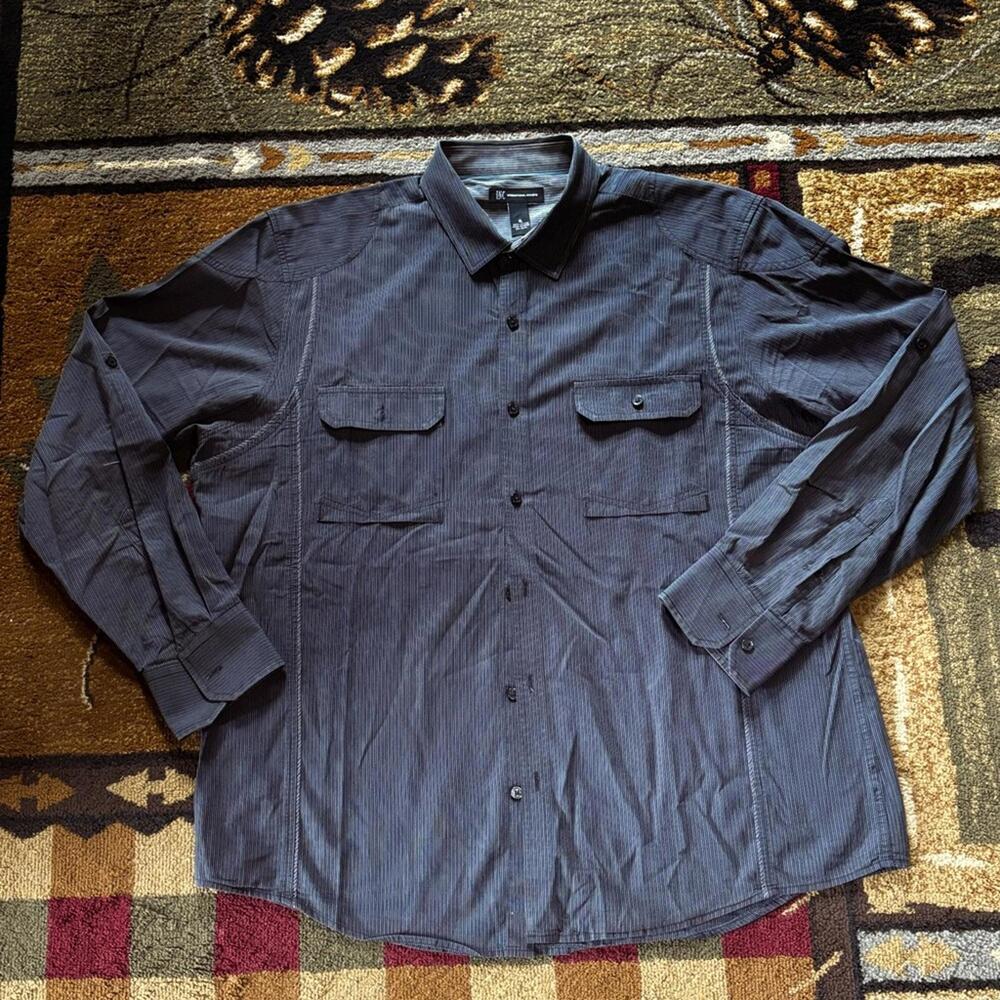 INC International Concepts Gray Pin strip Casual Button Down Shirt‎